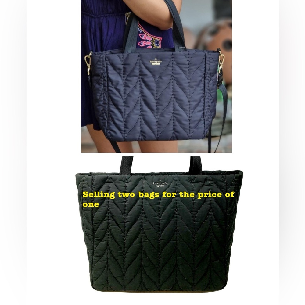 Kate Spade Black Quilted Chevron Tote and Quilted Chevron Crossbody (2 bags)